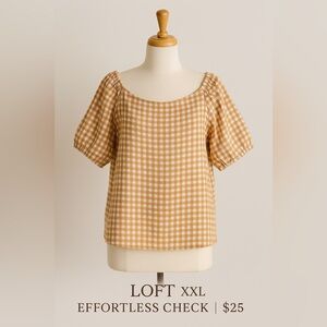 Loft - off shoulder - mustard/gold gingham check top. Size Large NWT